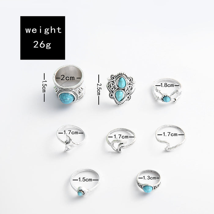 Wholesale Turquoise Joint Ring Fishtail 8-piece set