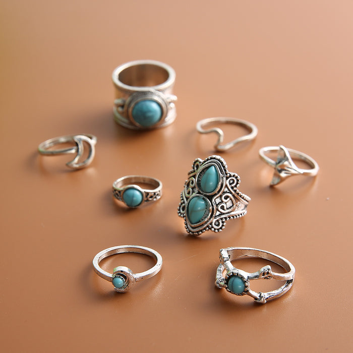 Wholesale Turquoise Joint Ring Fishtail 8-piece set