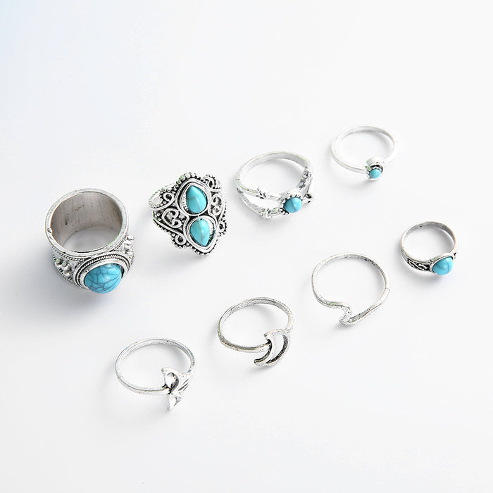 Wholesale Turquoise Joint Ring Fishtail 8-piece set