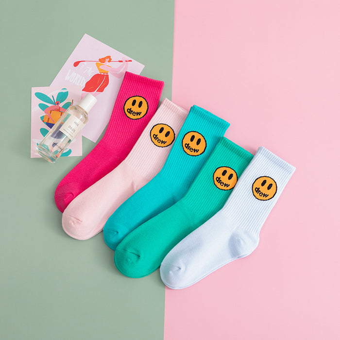 Wholesale Thin Summer Smiley Solid Color Cotton Socks JDC-SK-JiaY009