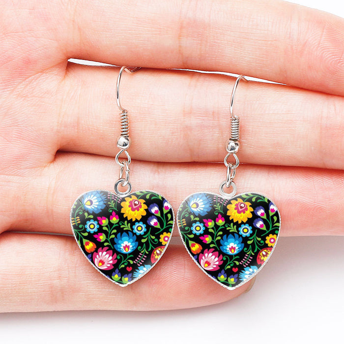 Wholesale Folk art style heart-shaped metal earrings