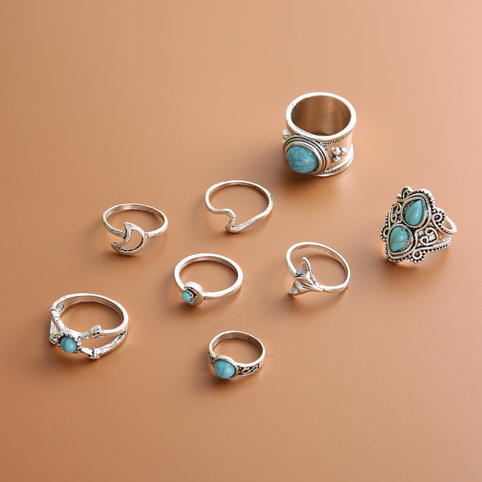 Wholesale Turquoise Joint Ring Fishtail 8-piece set