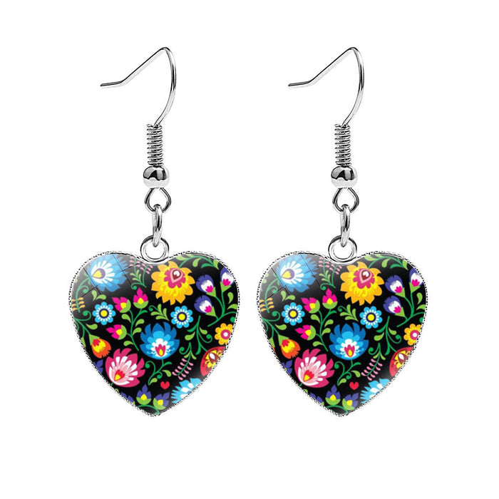 Wholesale Folk art style heart-shaped metal earrings