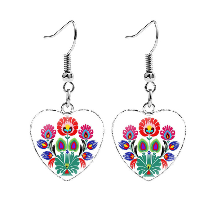 Wholesale Folk art style heart-shaped metal earrings