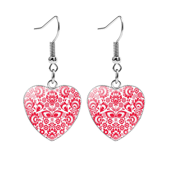 Wholesale Folk art style heart-shaped metal earrings