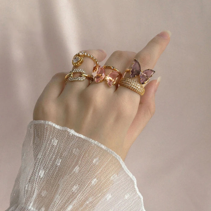 Wholesale Personalized jewelry, fashionable gold-plated bow ring, metal open-end ring