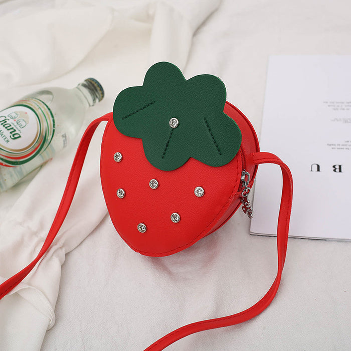 Wholesale Autumn and Winter Cartoon Cute Children's Diagonal Cross Small Bag Strawberry Rhinestone Western-style Princess Coin Purse JDC-SD-JF006