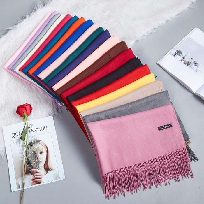 Wholesale Monochrome Imitation Cashmere Scarf Men's and Women's Cold Proof Warm Tassel Shawl Student Dual-use Long Style JDC-SF-GJ004