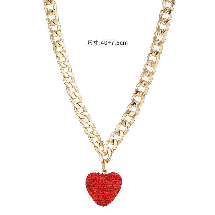 Wholesale Red Heart Diamond Earrings and Necklace Combination Set JDC-NE-KenJie014