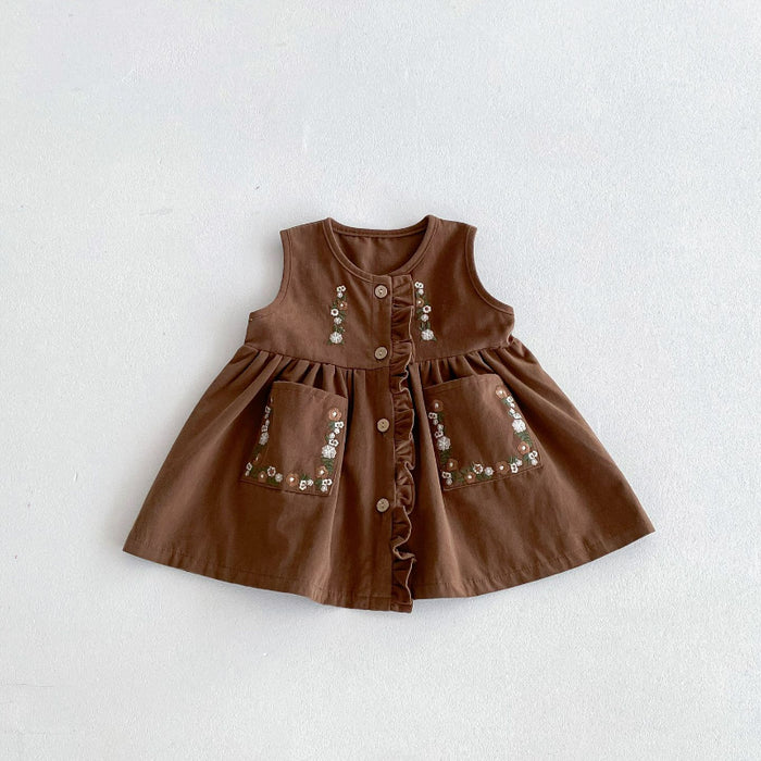 Wholesale Ruffle Hem Embroidered Vest Children Dress JDC-CTS-WeiNiS003