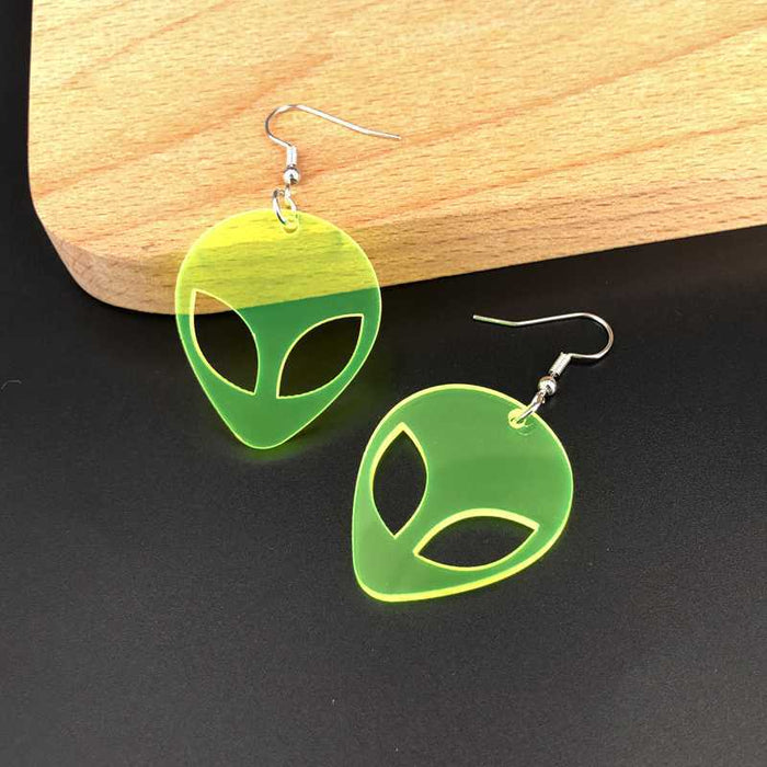 Wholesale  acrylic transparent fluorescent green alien earrings  jewelry