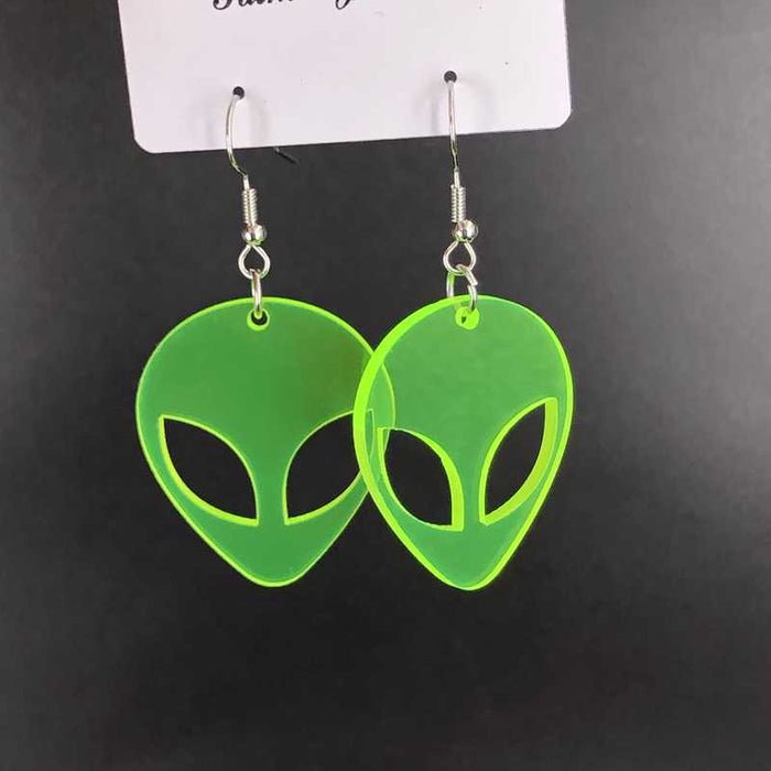 Wholesale  acrylic transparent fluorescent green alien earrings  jewelry