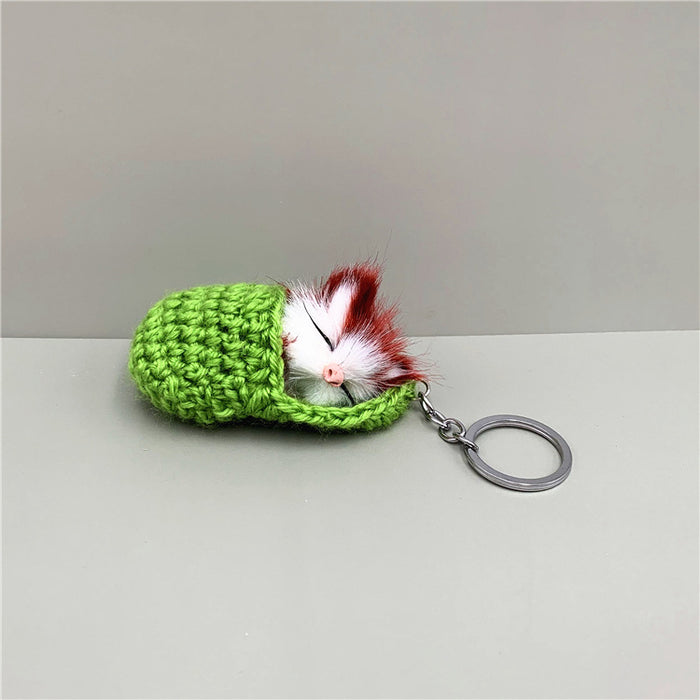 Wholesale Cute Sleeping Cat Keychain Slippers Cat Plush Bag Pendant Car Key Chain Artificial Animal Small Gift