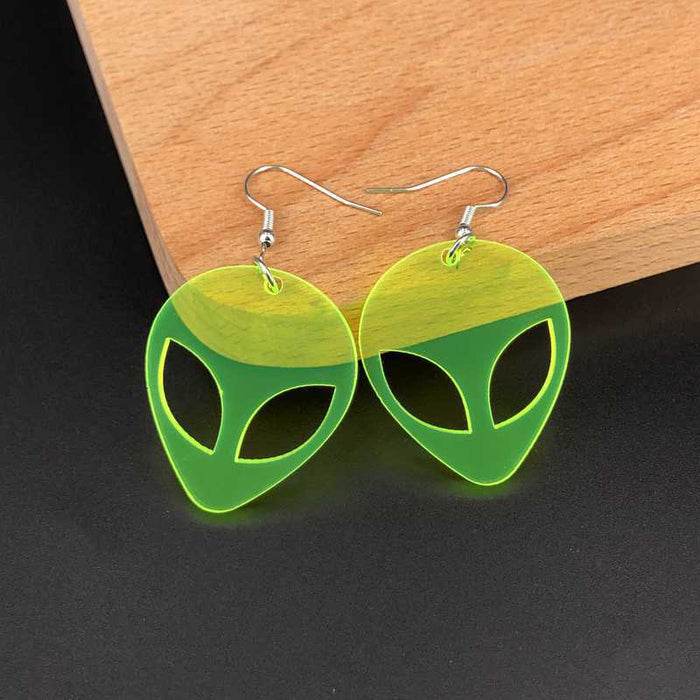 Wholesale  acrylic transparent fluorescent green alien earrings  jewelry