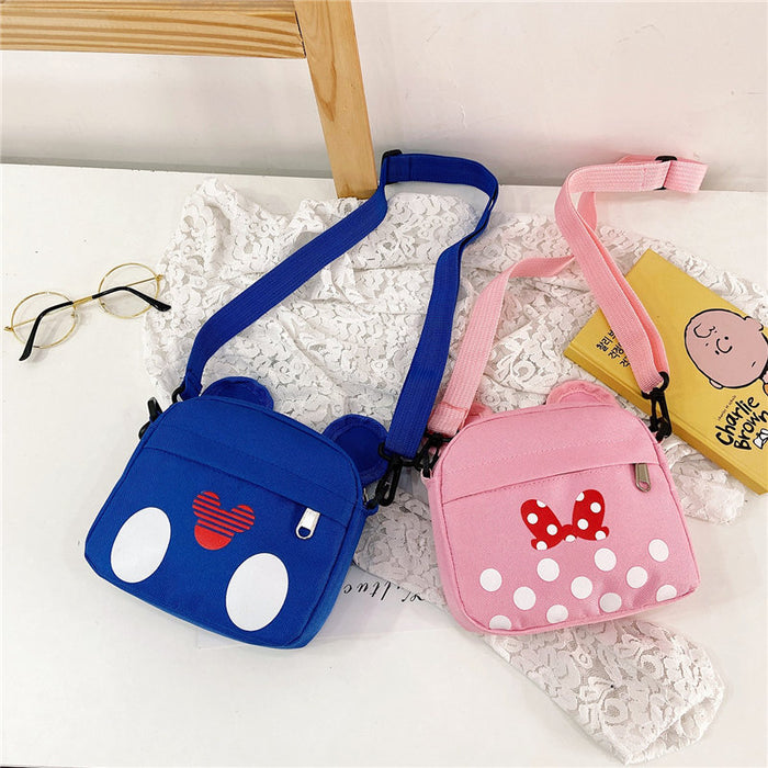 Wholesale Children's crossbody bag, fashionable small bag, cute cartoon canvas bag, stylish and trendy one shoulder little girl's bag