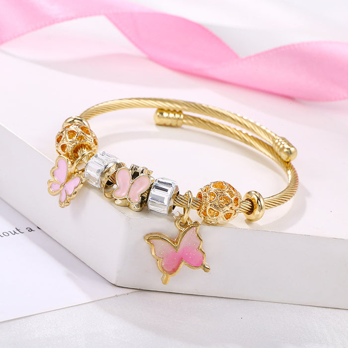 Wholesale 2PCS Open Stainless Steel Gradient Butterfly Pendant Bracelet JDC-BT-WeiY022