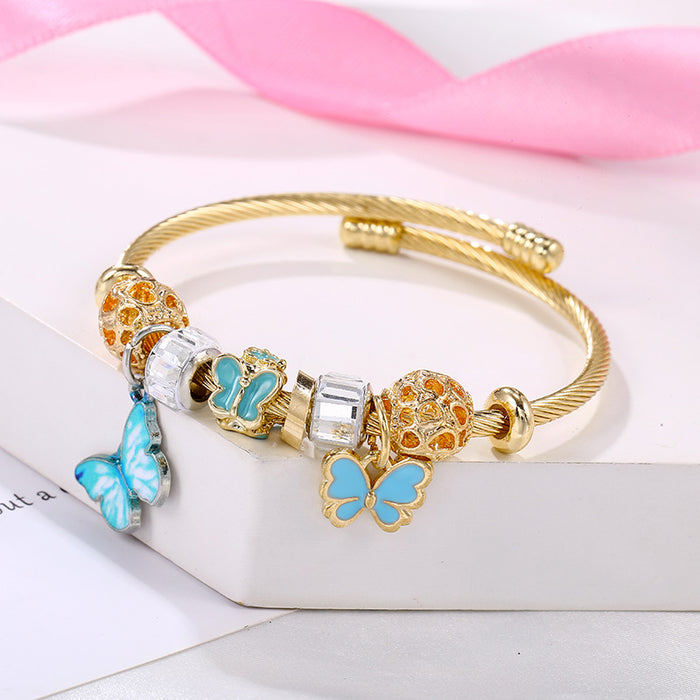 Wholesale 2PCS Open Stainless Steel Gradient Butterfly Pendant Bracelet JDC-BT-WeiY022