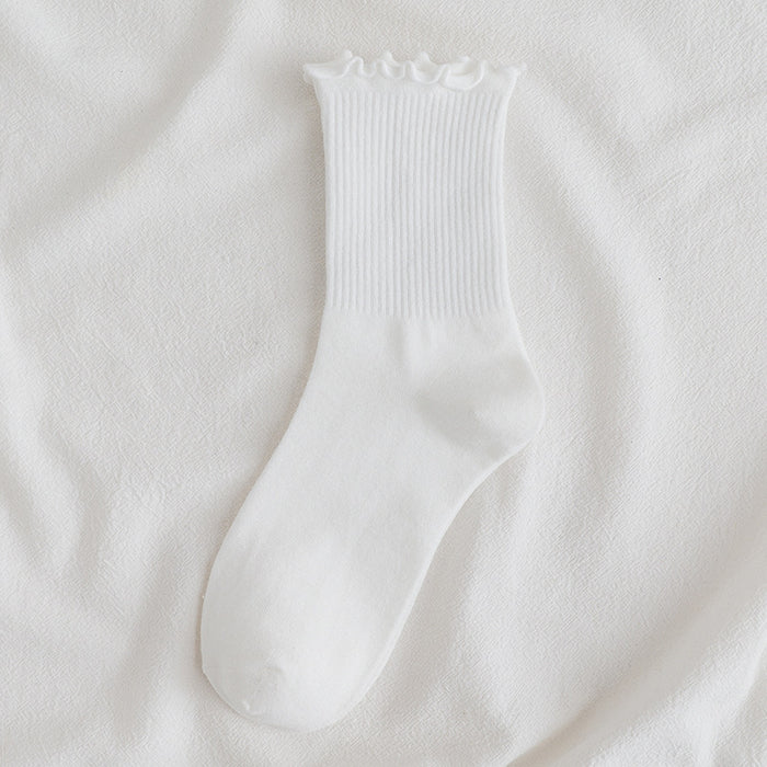 Wholesale Lace socks, mid tube socks, cotton, solid color long socks, stacked socks, long tube