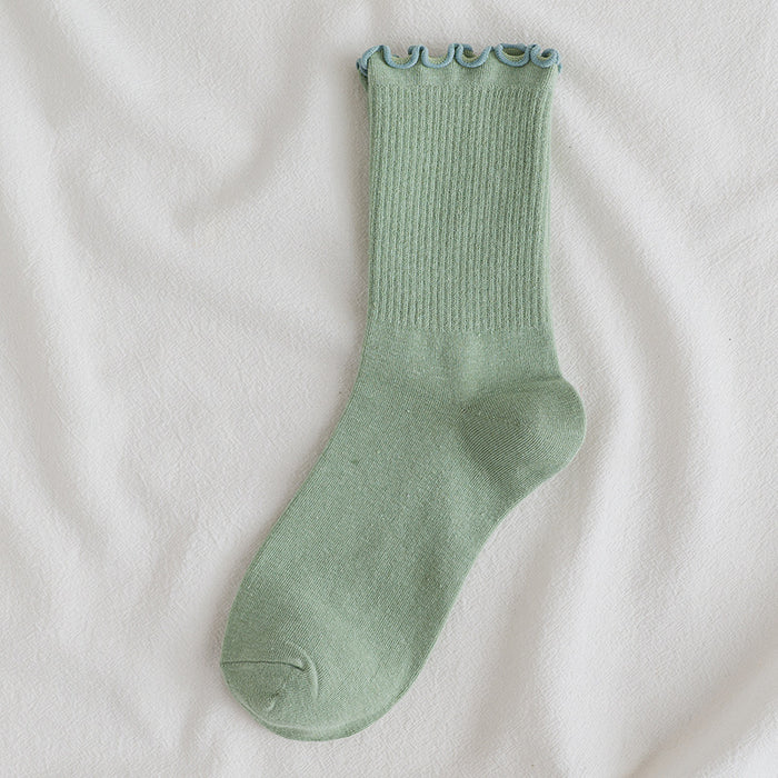 Wholesale Lace socks, mid tube socks, cotton, solid color long socks, stacked socks, long tube