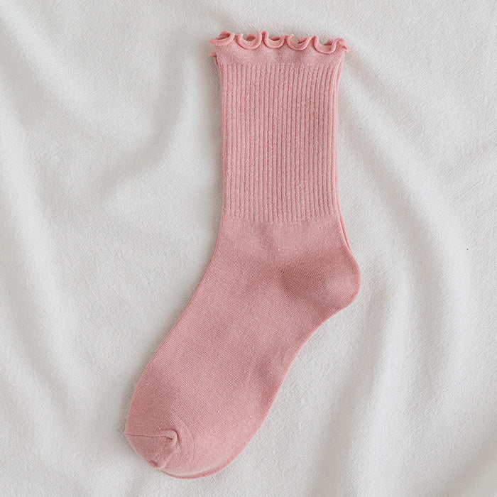Wholesale Lace socks, mid tube socks, cotton, solid color long socks, stacked socks, long tube