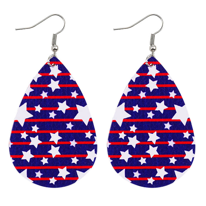 Wholesale Leather earrings with printed national flag pentagram PU leather earrings, water droplet multi-layer earrings, earrings wholesale