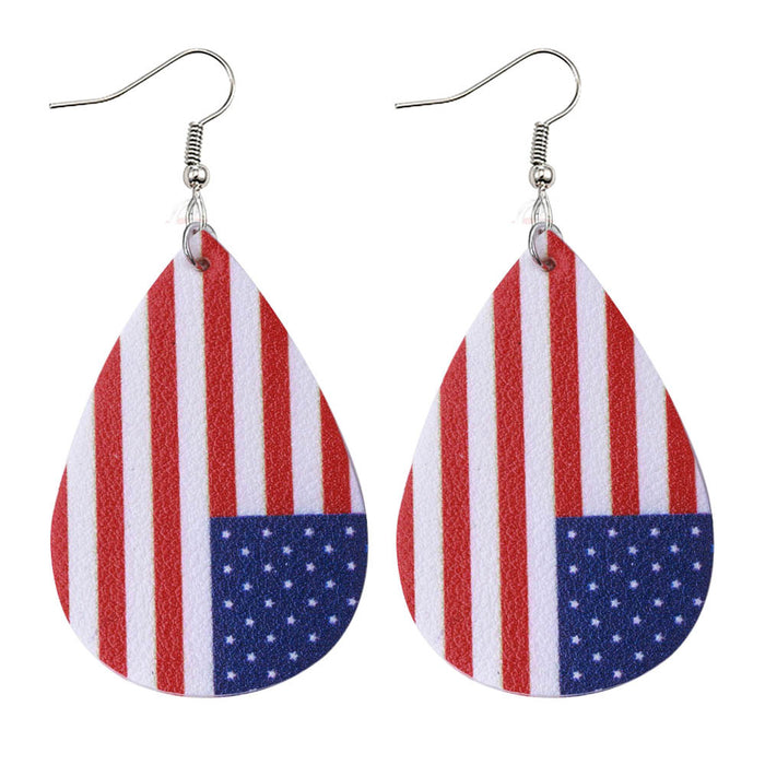 Wholesale Leather earrings with printed national flag pentagram PU leather earrings, water droplet multi-layer earrings, earrings wholesale