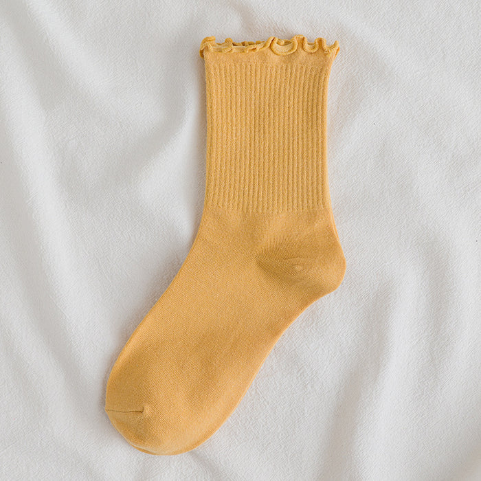Wholesale Lace socks, mid tube socks, cotton, solid color long socks, stacked socks, long tube