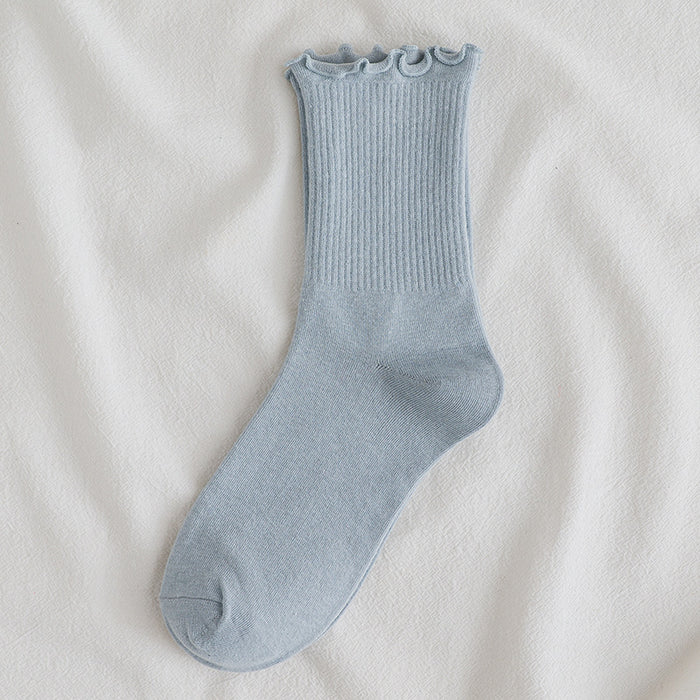 Wholesale Lace socks, mid tube socks, cotton, solid color long socks, stacked socks, long tube