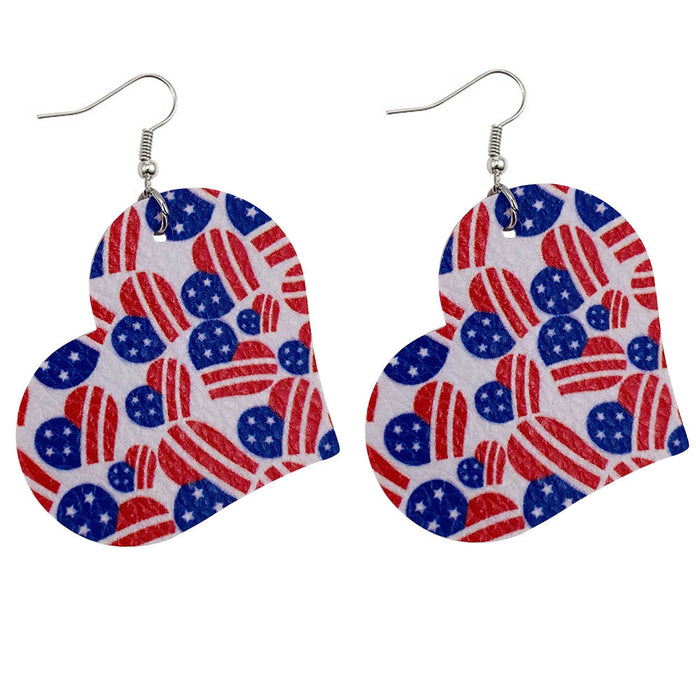 Wholesale Leather earrings with printed national flag pentagram PU leather earrings, water droplet multi-layer earrings, earrings wholesale