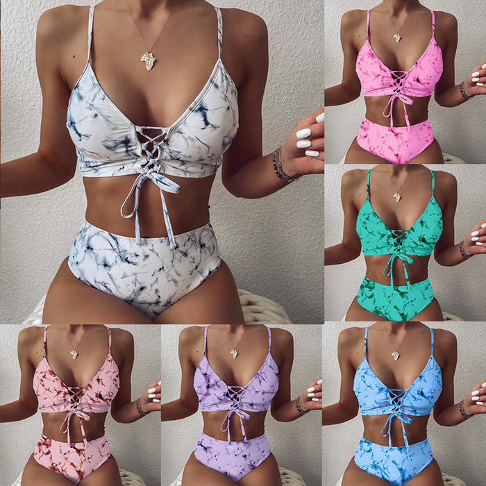 Wholesale New sexy ink print chest strap bikini strap split swimsuit