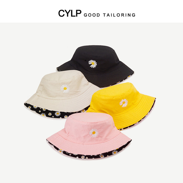 Wholesale Double-sided Daisy Embroidered Fisherman Hat Sun Protection Basin Hat