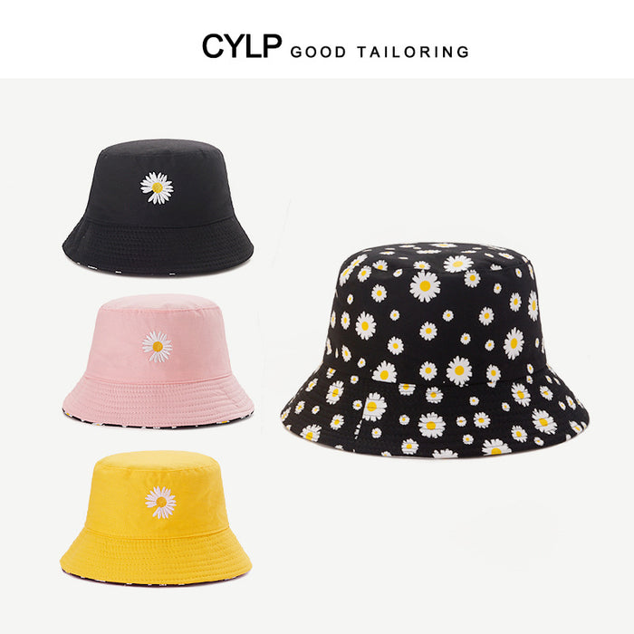 Wholesale Double-sided Daisy Embroidered Fisherman Hat Sun Protection Basin Hat