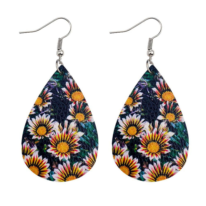 Wholesale Sunflower Flower Leather Earrings Fresh  Leather Earrings
