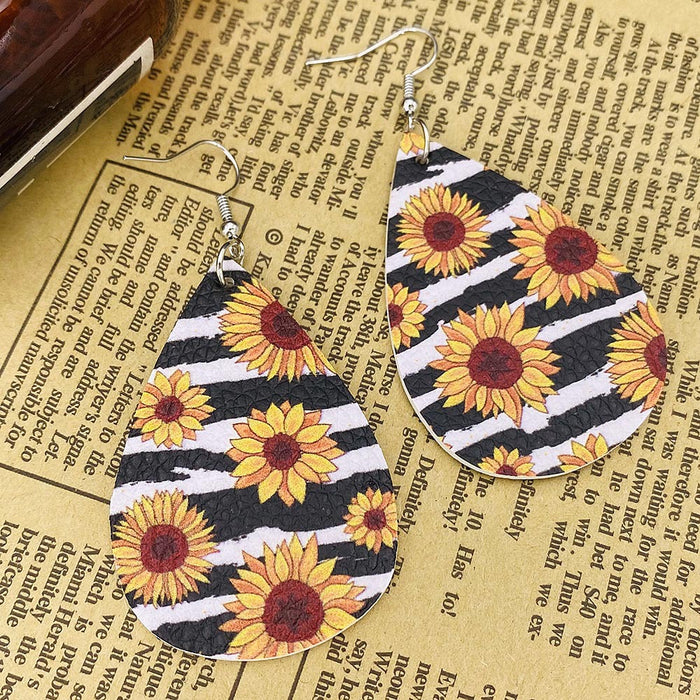 Wholesale Sunflower Flower Leather Earrings Fresh  Leather Earrings