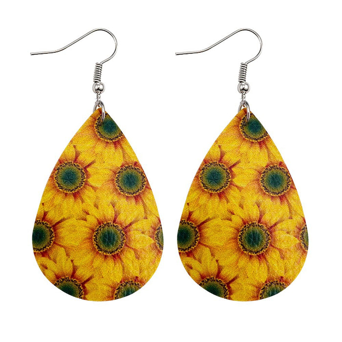 Wholesale Sunflower Flower Leather Earrings Fresh  Leather Earrings