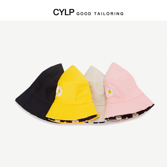 Wholesale Double-sided Daisy Embroidered Fisherman Hat Sun Protection Basin Hat