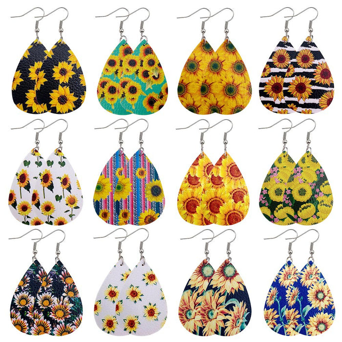 Wholesale Sunflower Flower Leather Earrings Fresh  Leather Earrings