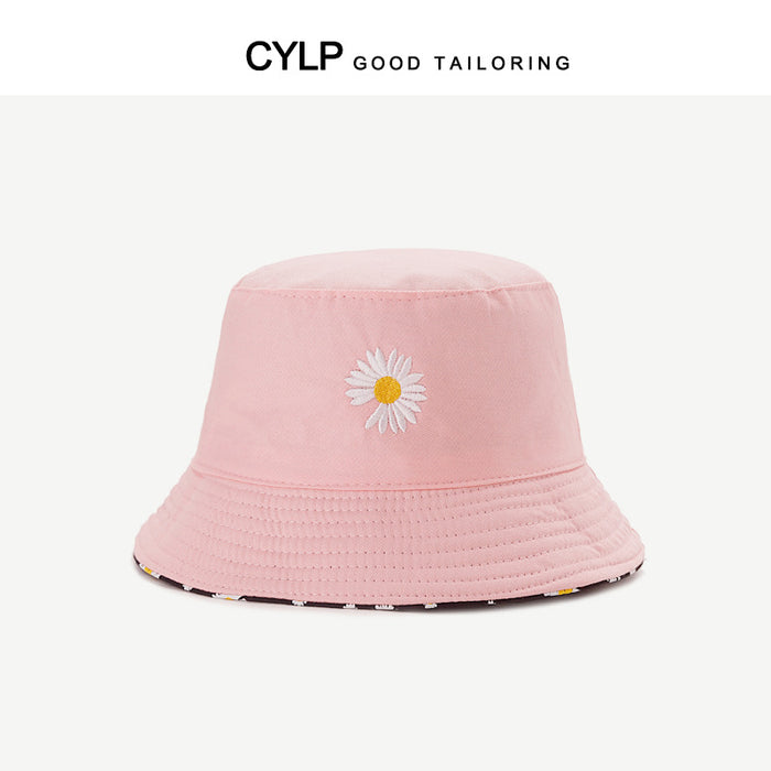 Wholesale Double-sided Daisy Embroidered Fisherman Hat Sun Protection Basin Hat
