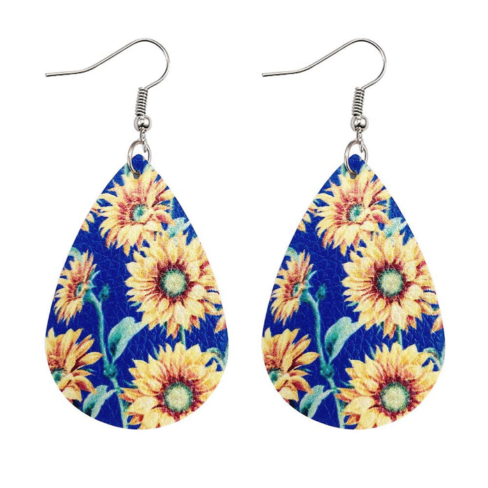 Wholesale Sunflower Flower Leather Earrings Fresh  Leather Earrings