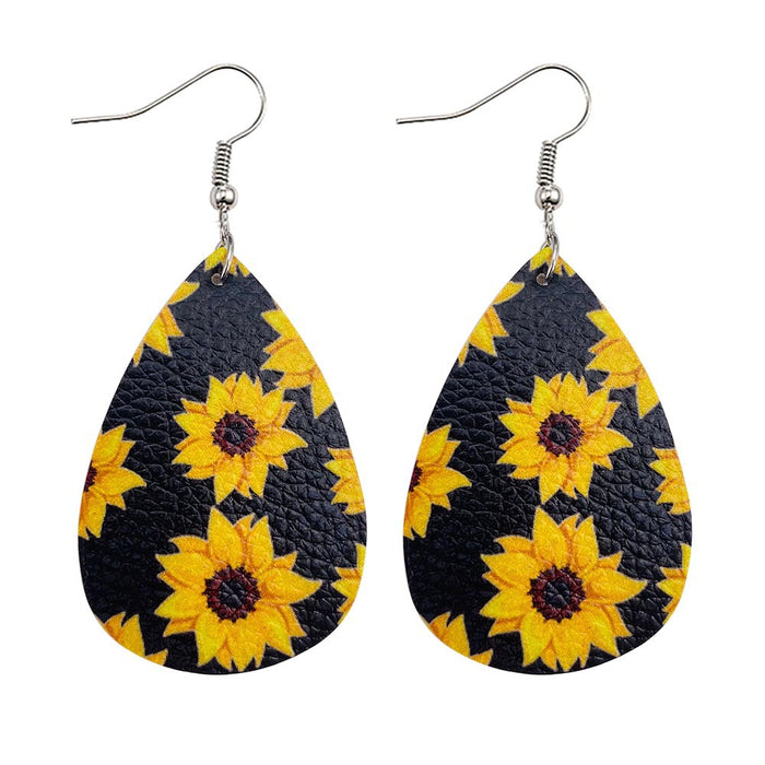 Wholesale Sunflower Flower Leather Earrings Fresh  Leather Earrings