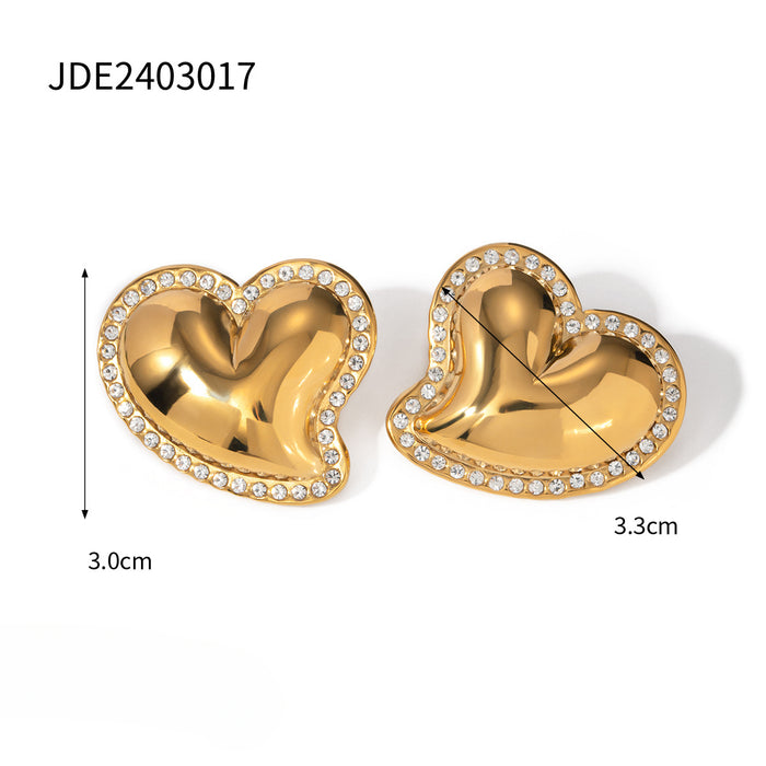 Wholesale 18k Gold Stainless Steel Glossy Crooked Heart Shaped Earrings JDC-ES-JD348