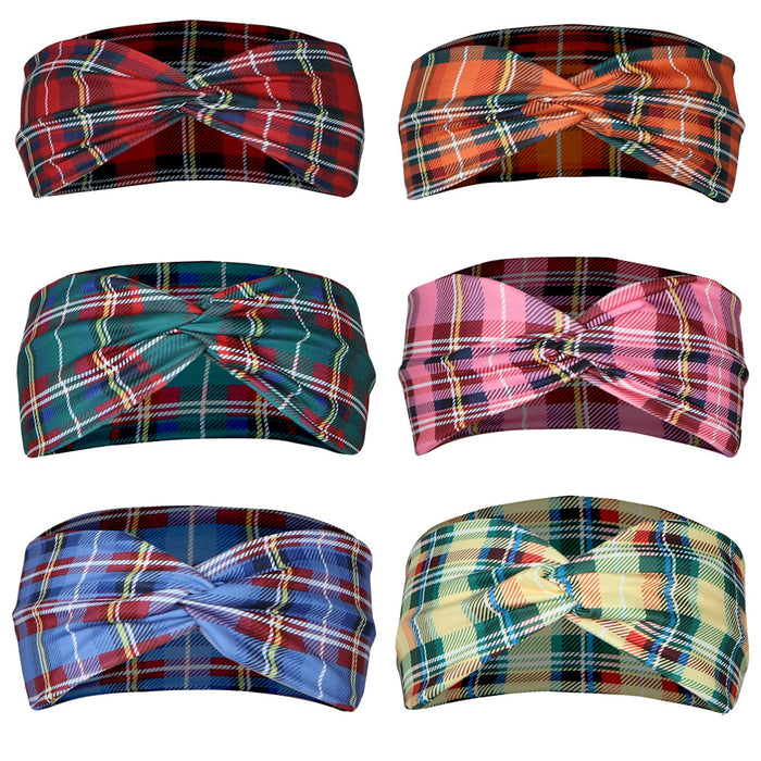 Wholesale Printed Plaid Turban Cross Hairband JDC-HD-Jint004