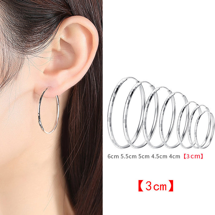 Wholesale Pure silver versatile and high-end circle earrings, fashionable and plain circles, large earrings