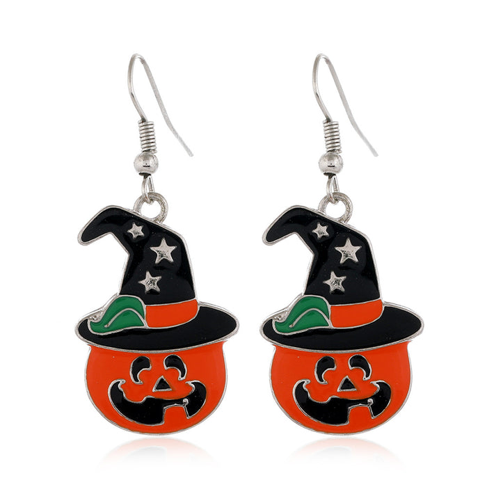 Wholesale Halloween Pumpkin Ghost Spider Alloy Earrings JDC-ES-ManTi002