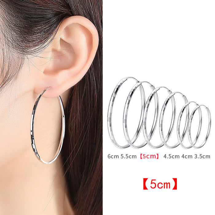 Wholesale Pure silver versatile and high-end circle earrings, fashionable and plain circles, large earrings