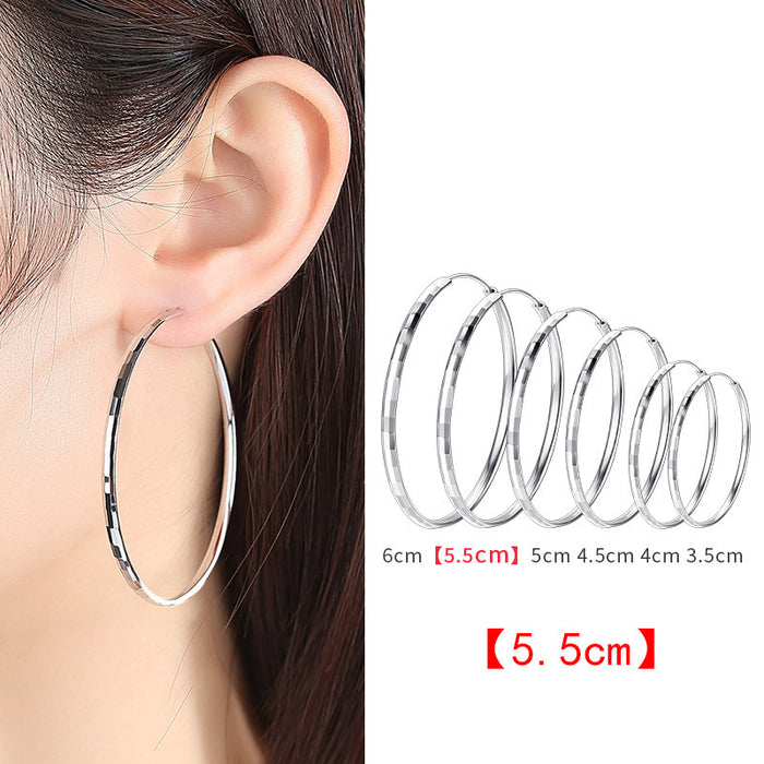 Wholesale Pure silver versatile and high-end circle earrings, fashionable and plain circles, large earrings