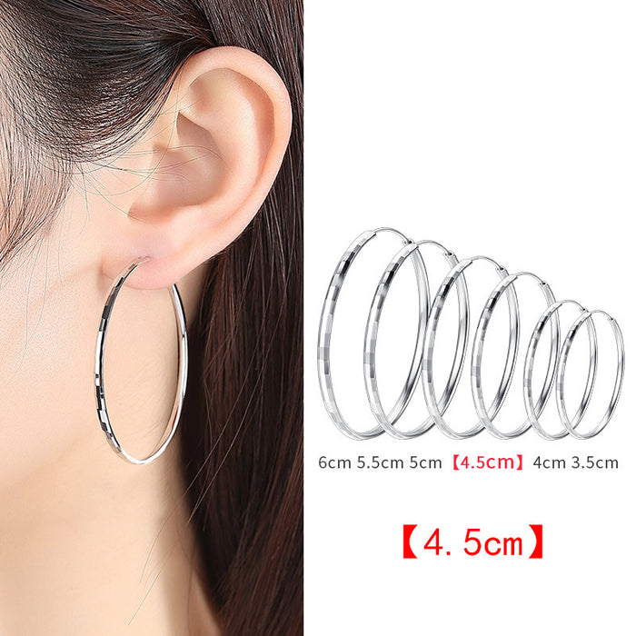 Wholesale Pure silver versatile and high-end circle earrings, fashionable and plain circles, large earrings
