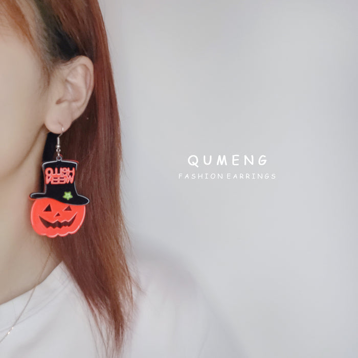 Wholesale Halloween Pumpkin Monster Long Acrylic Earrings JDC-ES-QingM010