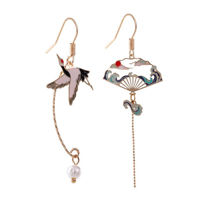 Wholesale Silver ear hook creative personality asymmetric tassel earrings