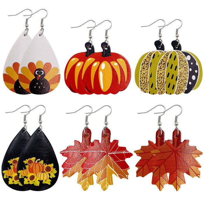 Wholesale Leather Earrings Autumn Pumpkin Maple Leaf Thanksgiving Turkey Leather Earrings  Holiday Earrings